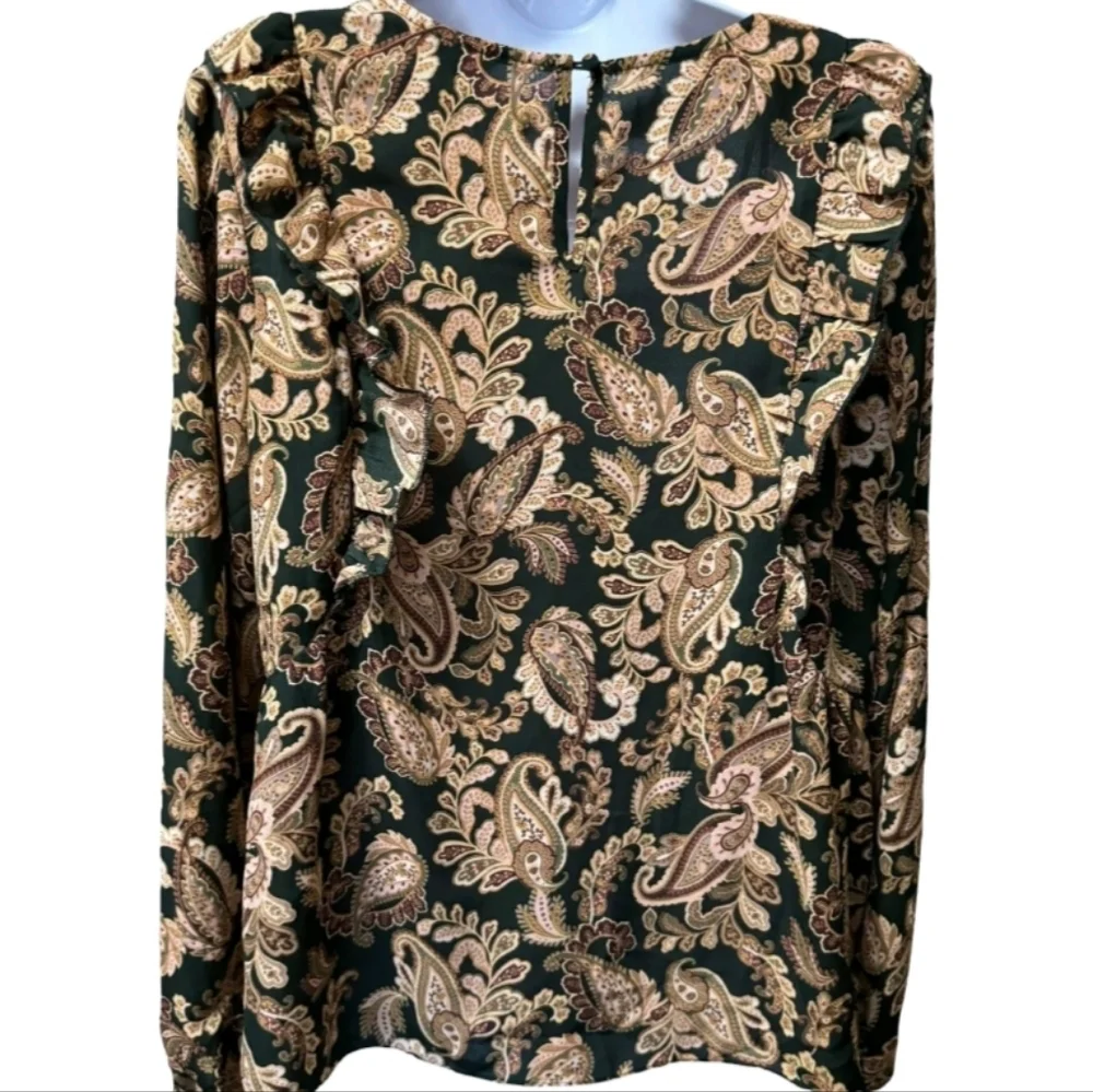 Nanette Lepore Womens  Elegant Brown and Gold Paisley Top Size L - Picture 3 of 6